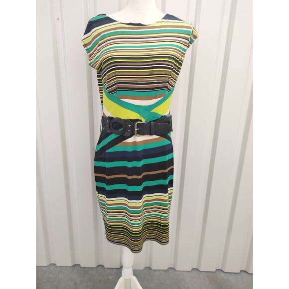 AGB Dress Midi Length Striped Belted Sz 8 Multicolor - Picture 1 of 4
